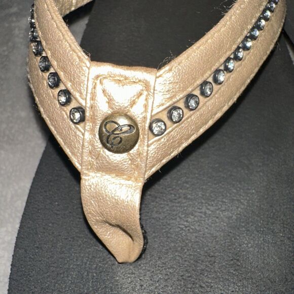 Cobian Flip Flops Women 8 Tiffany II Mid-Wedge Gold Rhinestones Cushioned - Picture 7 of 7